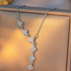 Silver Plated Stainless Steel Clover Drop Necklace